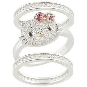 Hello Kitty Diamonique 3 Piece Ring Set
